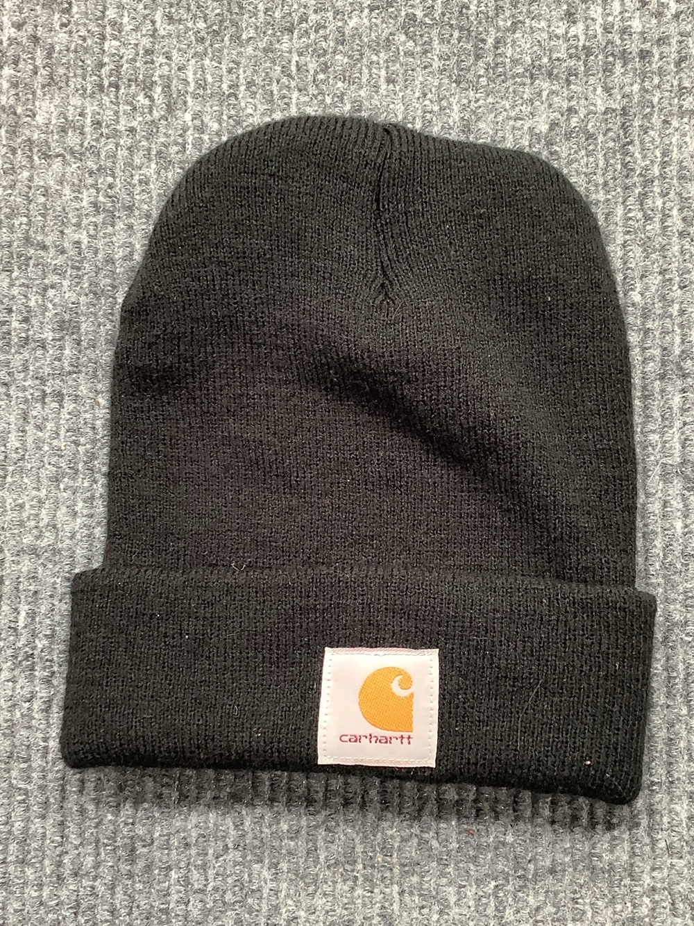 Carhartt Black Knit Cuffed Beanie with Yellow Logo Patch